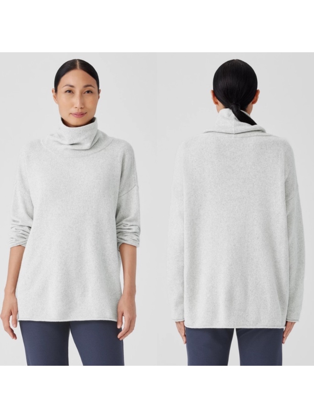 Eileen Fisher Cotton and Recycled Cashmere Turtleneck Top Medium
